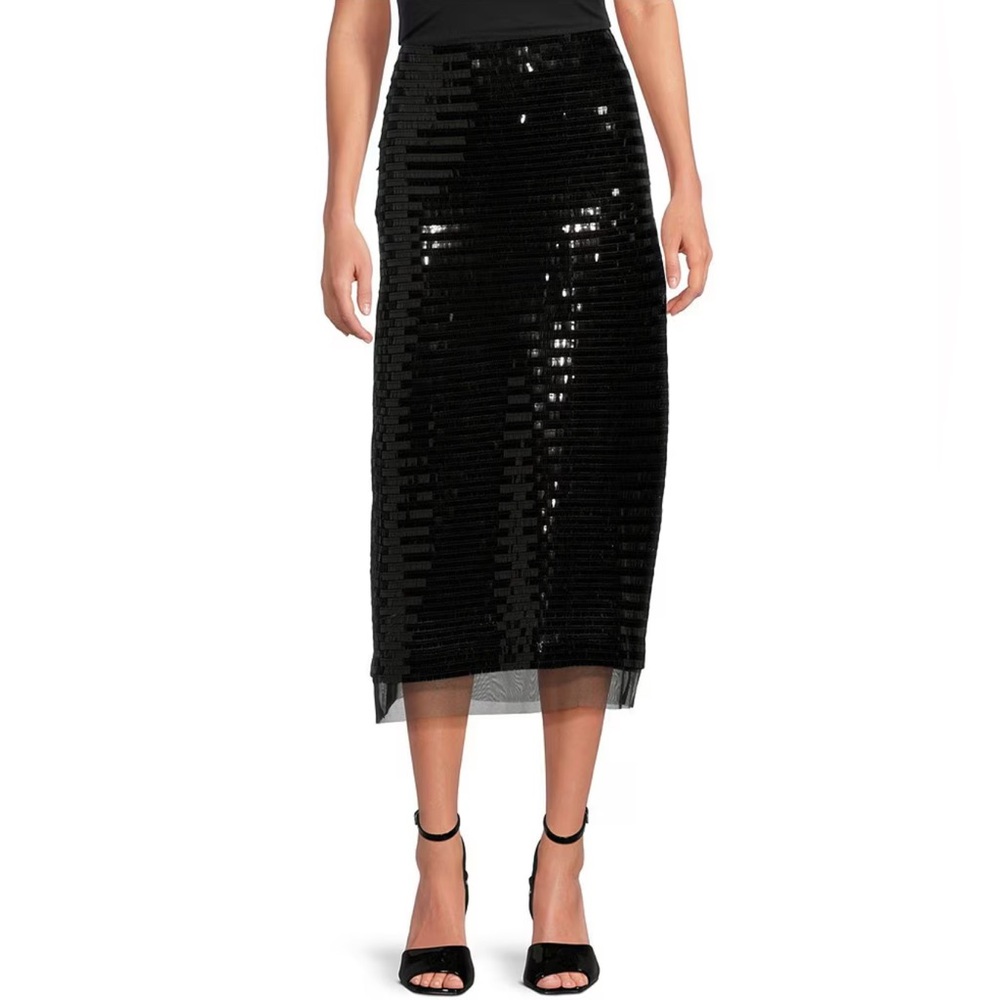 Le’ AL.X Small Rectangle Sequin High Rise Midi Coordinating Skirt w/ Sheer Hem
